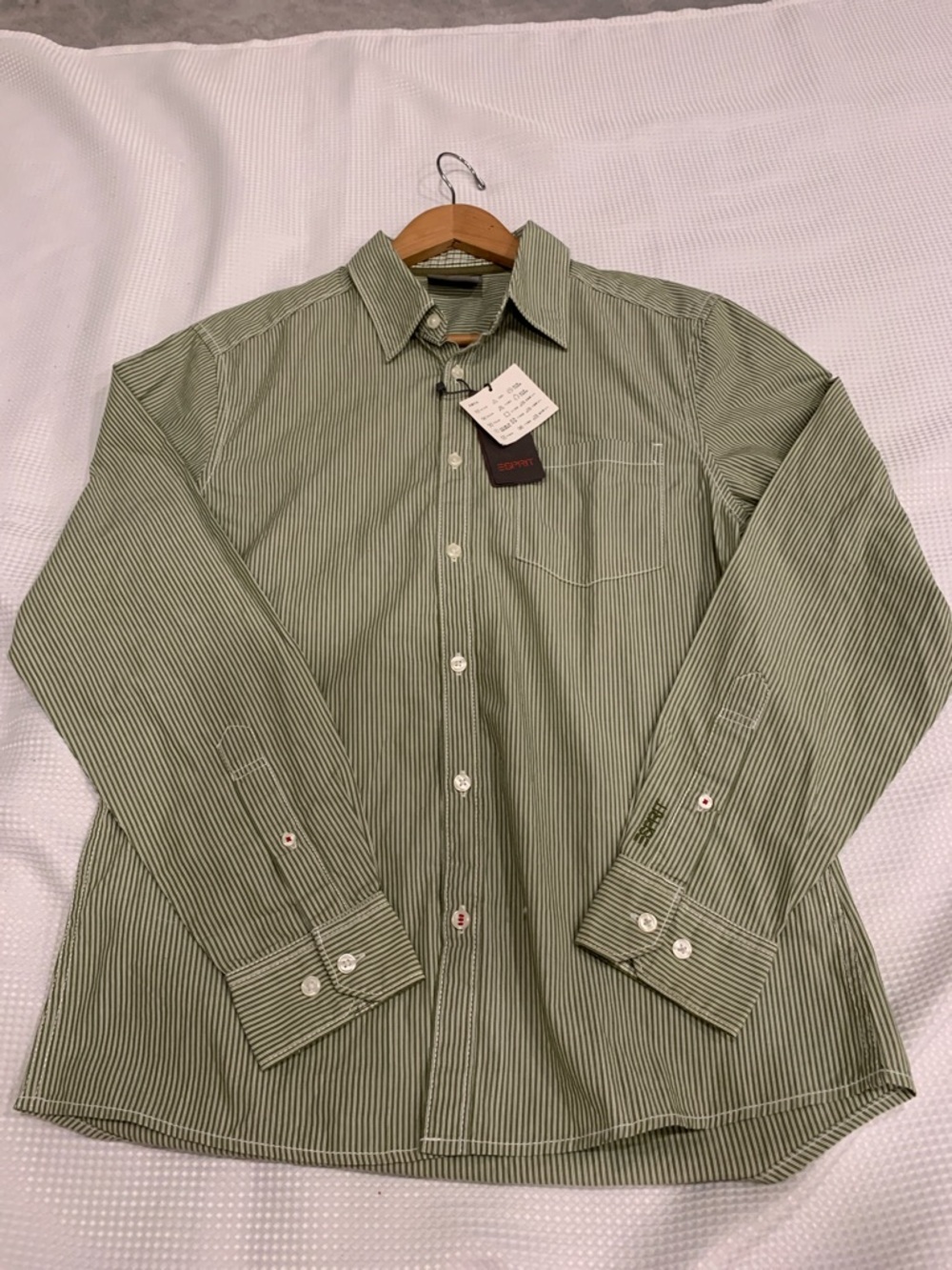 Esprit Olive Green Narrow-Stripe Button-Down Shirt